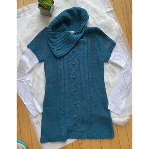 Women's XL Blue Knit Turtleneck Sweater Dress